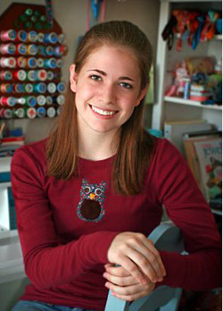 me, Samantha Janis, in my sewing room